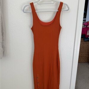 Elegant Orange Ribbed Midi Dress